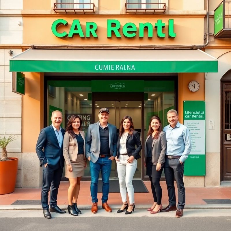 Equipo de Moderno Boutique frente a la oficina de alquiler en Málaga