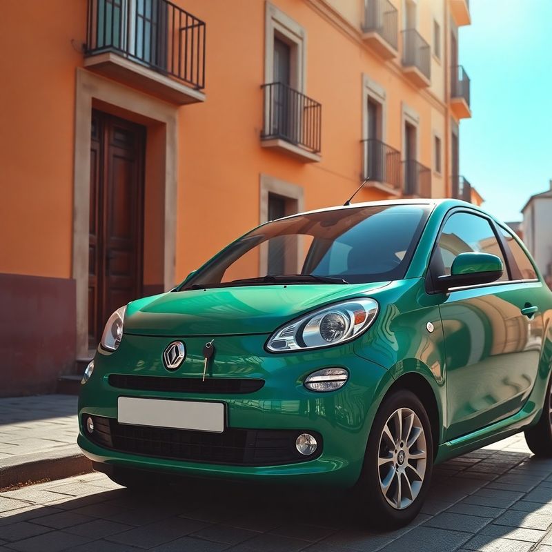 Coche compacto de color verde esmeralda estacionado en una calle soleada de Málaga