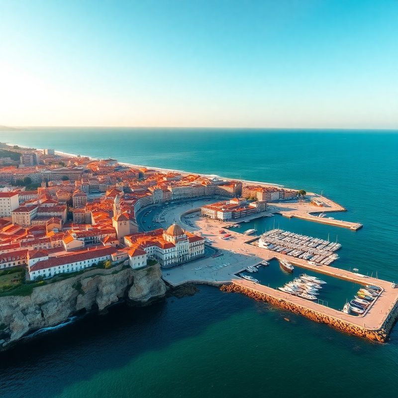 Vista aérea de la costa y el puerto de Málaga a la hora dorada