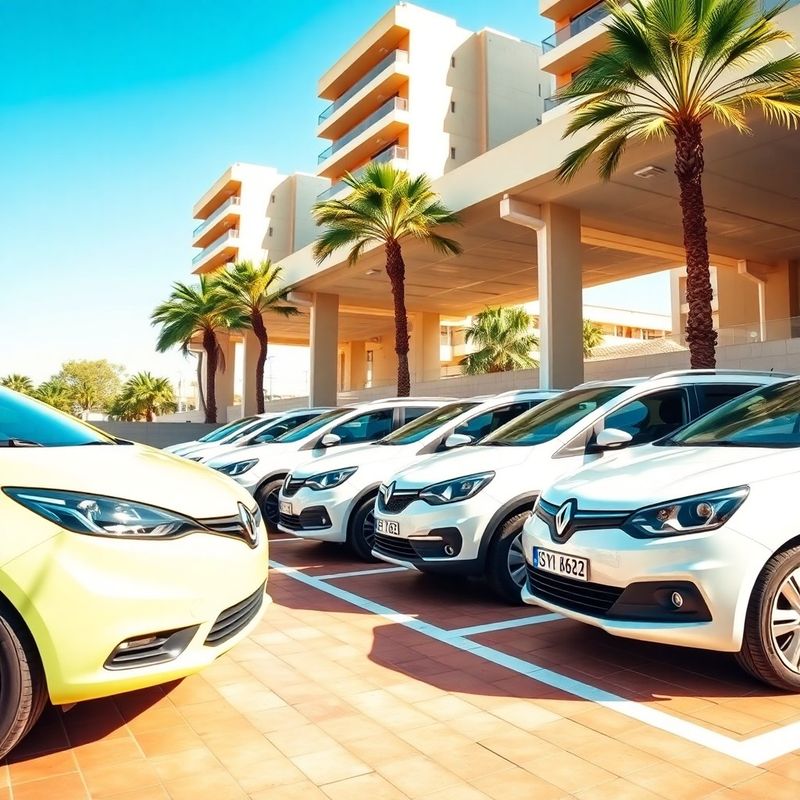 Cuatro coches de alquiler alineados en un aparcamiento soleado de Málaga