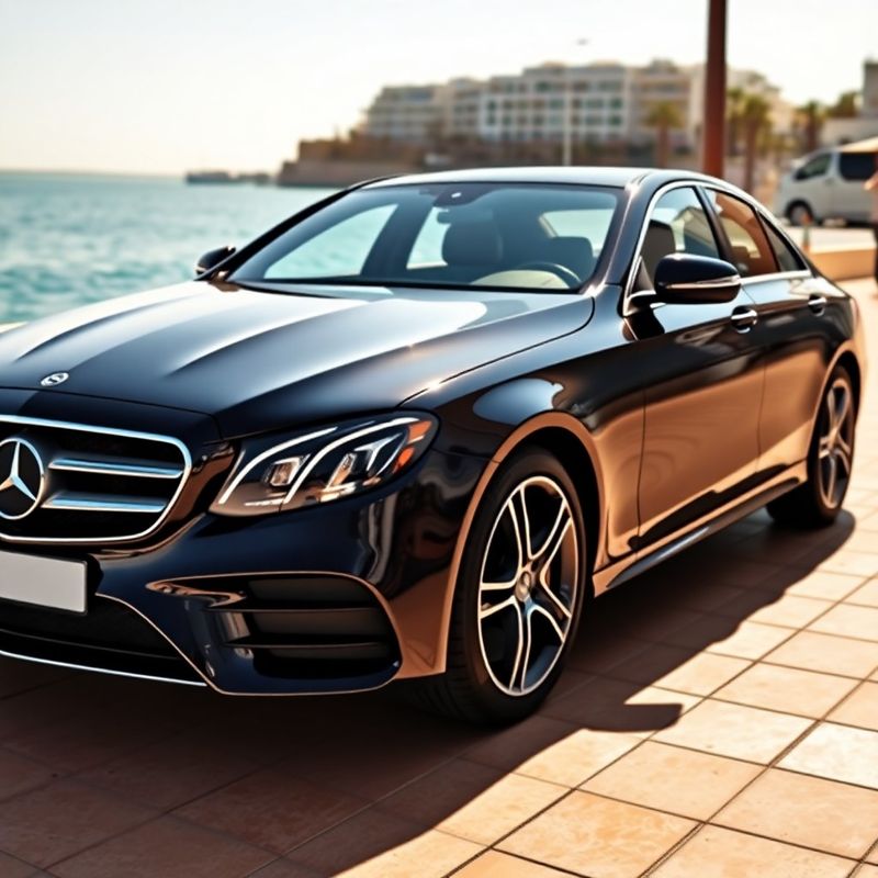 Mercedes Clase E negro en el paseo marítimo de Marbella